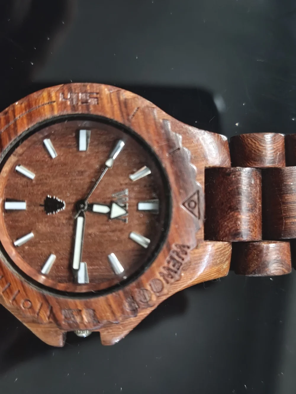 Wooden Link Bracelet Watch with Silver Clasp